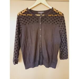 August Silk Heritage Cardigan fairy grunge goth mesh Sheer Polka Dot Yoke 3/4